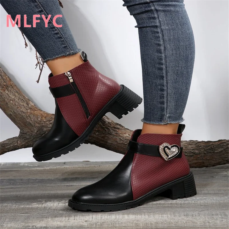 New Women's Boots Thick Sole Single Shoes 2023 New Autumn/Winter Color Matching Rhinestone Women's Boots