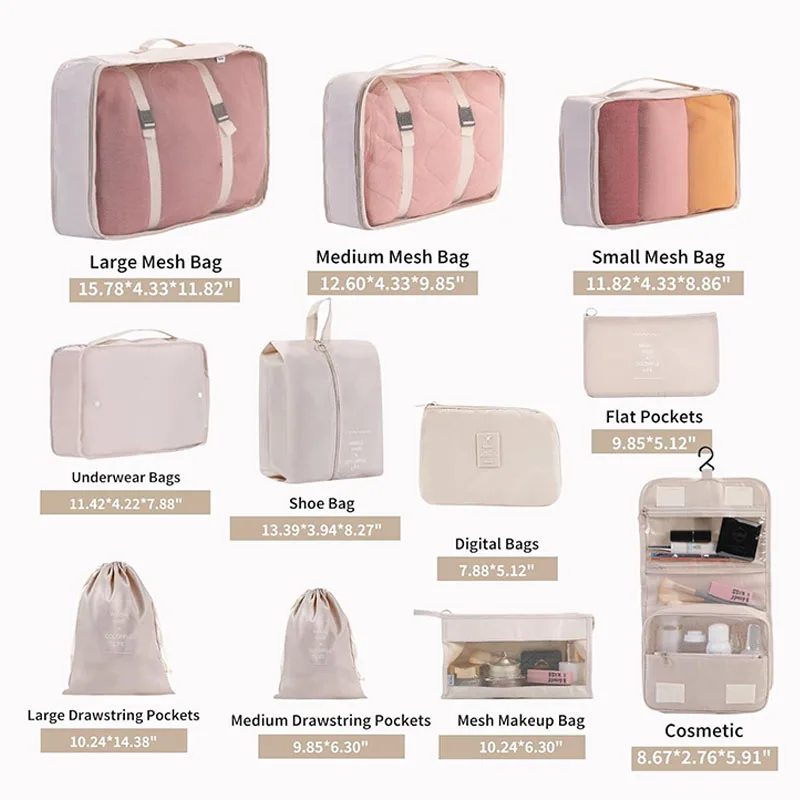 11-Piece Waterproof Travel Packing Cube and Storage Bag Set for Clothes and Accessories