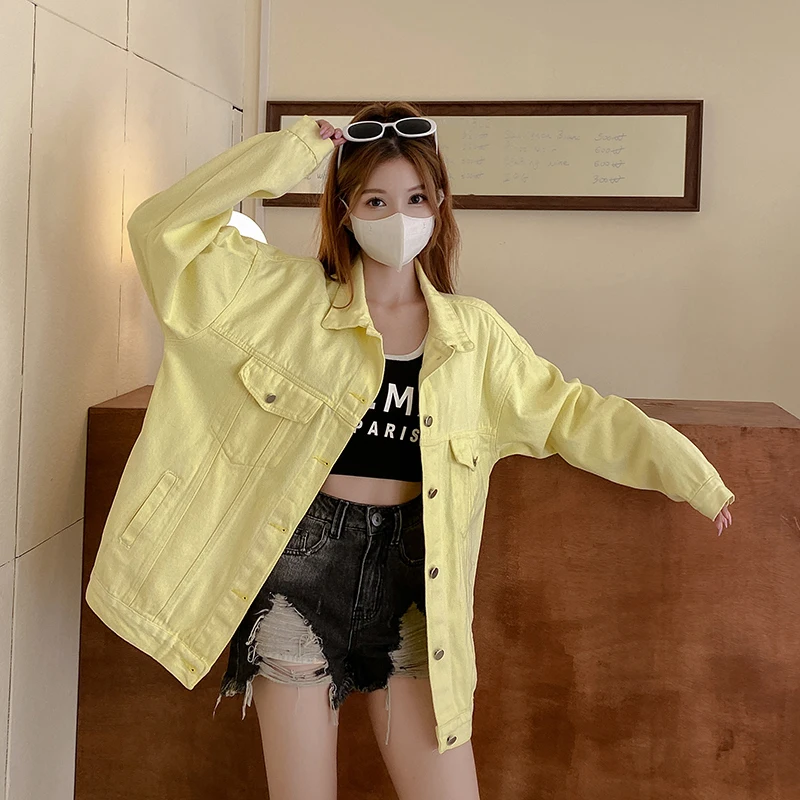 

2022 New Yellow Denim Coat Women's Early Autumn Loose Versatile Casual Work Jacket Top Free Shipping
