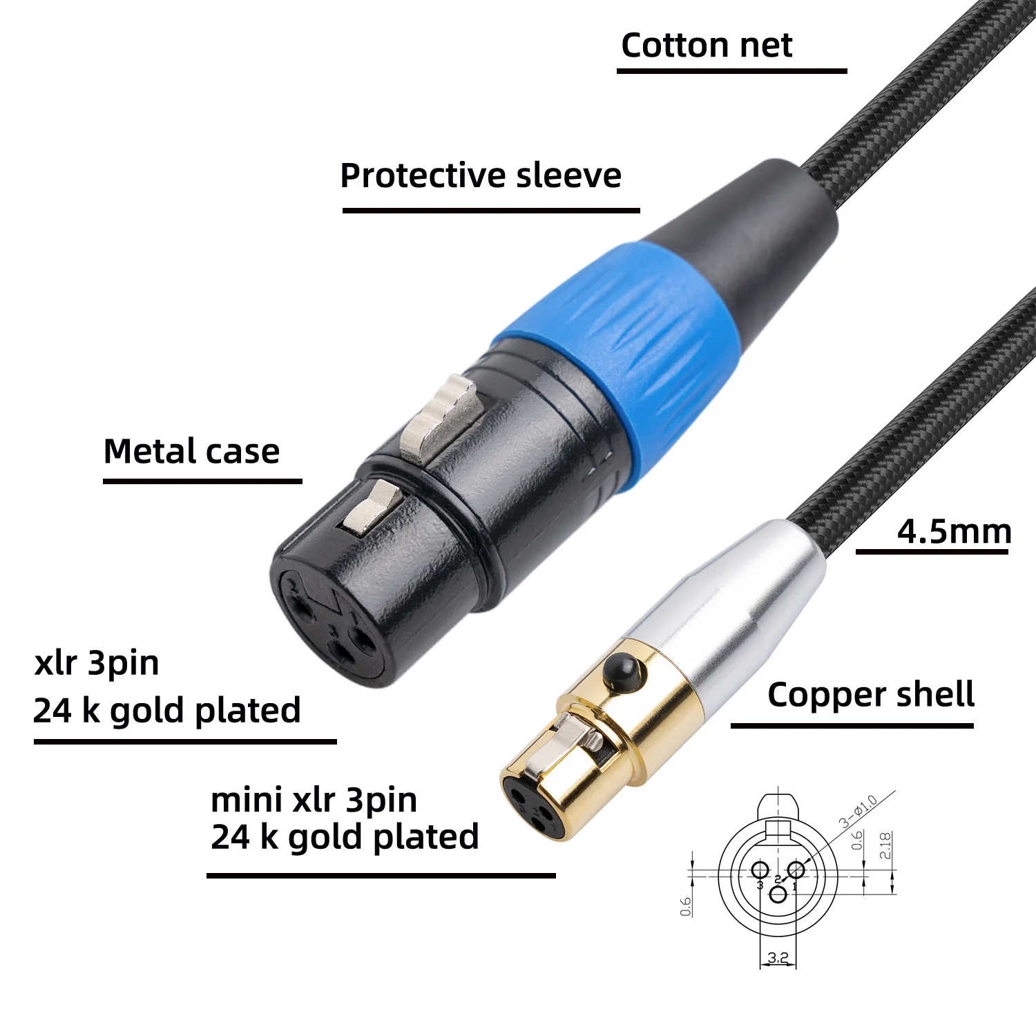 ũ ī޶  ̽ ̴ XLR  ̺,    ̺, 3  Ͽ 3  XLR , 24AWG