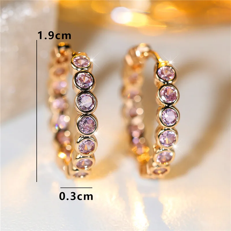 Luxury Female Small Black Round Earrings Charm Yellow Gold ColorTrendy Zircon Stone Wedding Jewelry