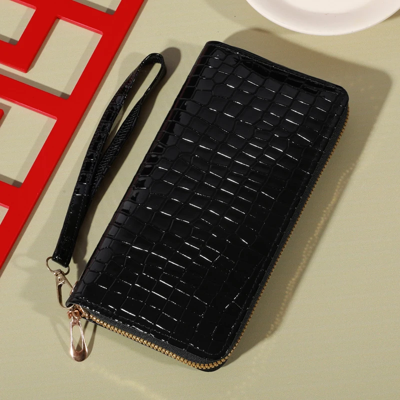 Klassische Brieftasche, große Clutch-Geldbörse mit Reiß verschluss, Karten halter mit 8 Schlitzen und mehreren Fächern, elegante Hand kupplung – Detail 14