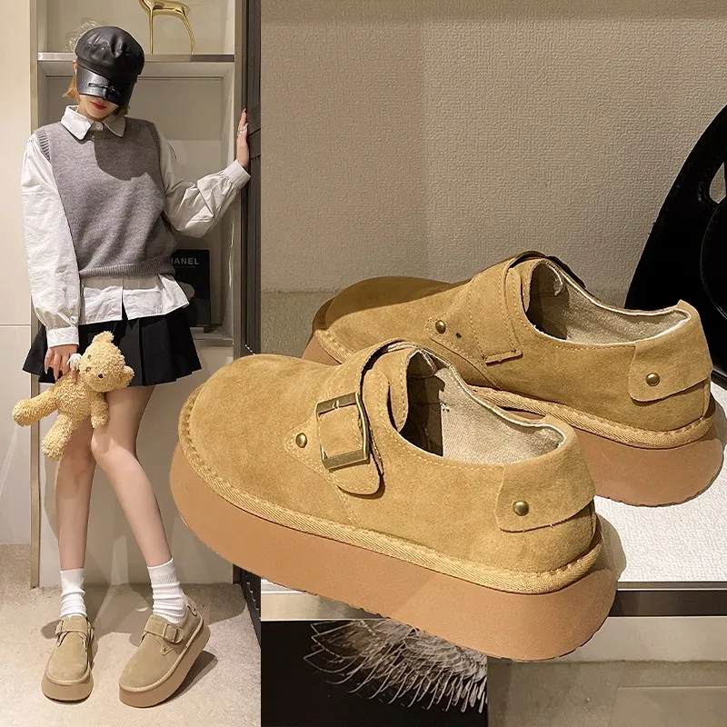 Women Sneakers All-Match Platform Round Toe Shoes for Women Shallow Mouth Casual Sneakers 2024 New Creepers Dress Retro Sneakers