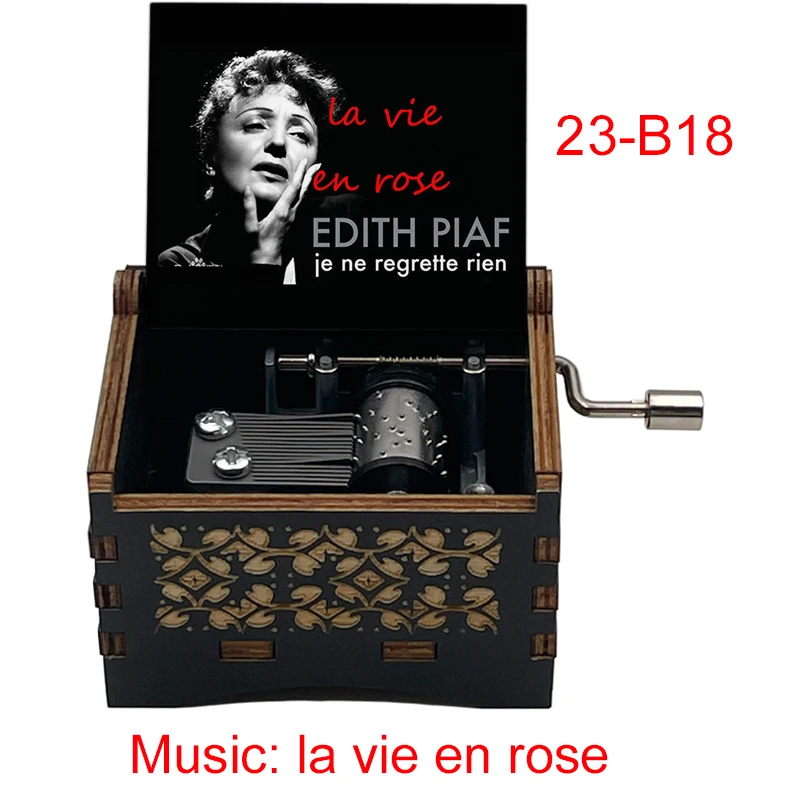 Romance Edith Piaf Print France La Vie En Rose Black Wooden Music Box Caixa De Musica Song Christmas Party Home Office Casket