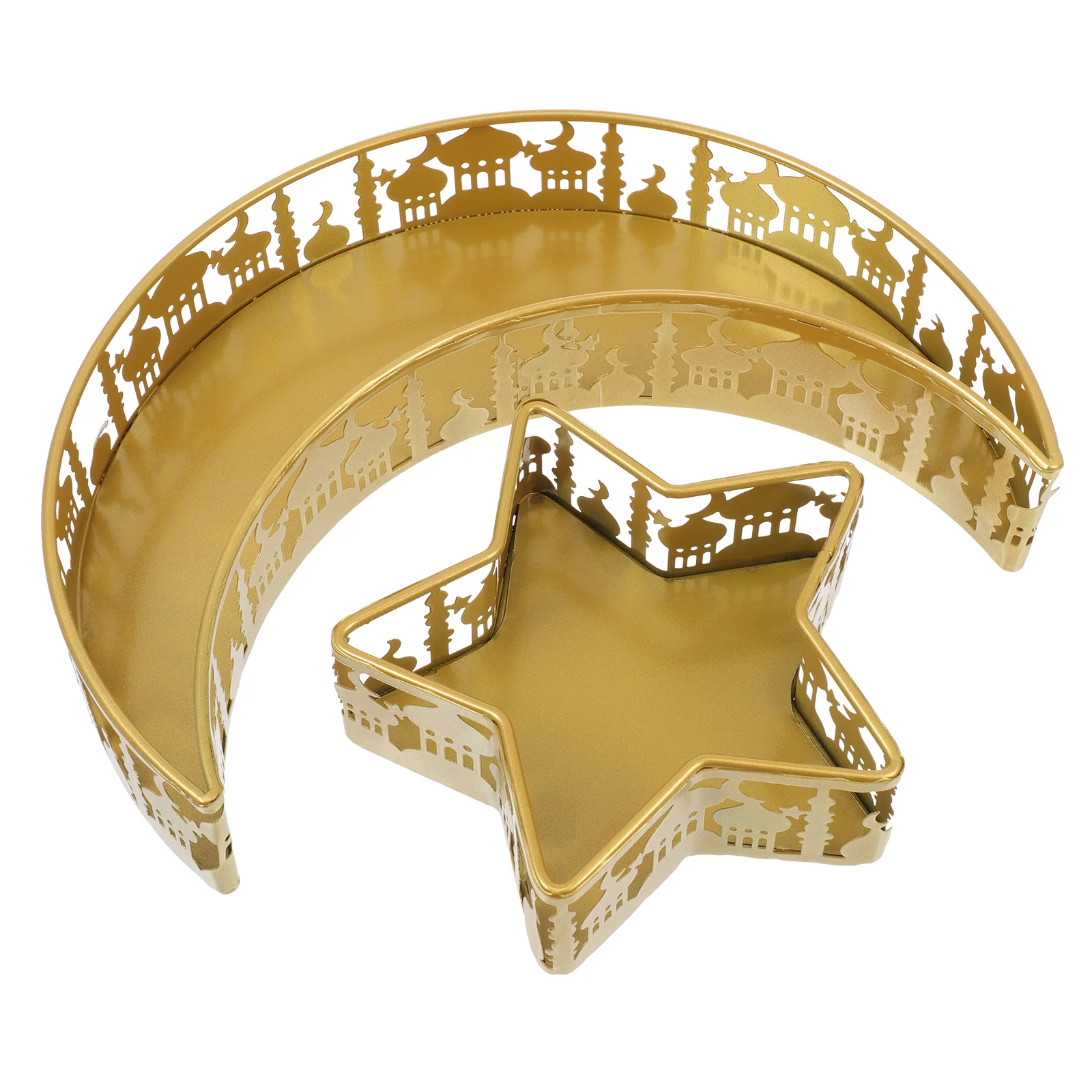 

2 Pcs Moon Star Tray Ramadan Serving Tableware Ornament Iron Food Holiday Items