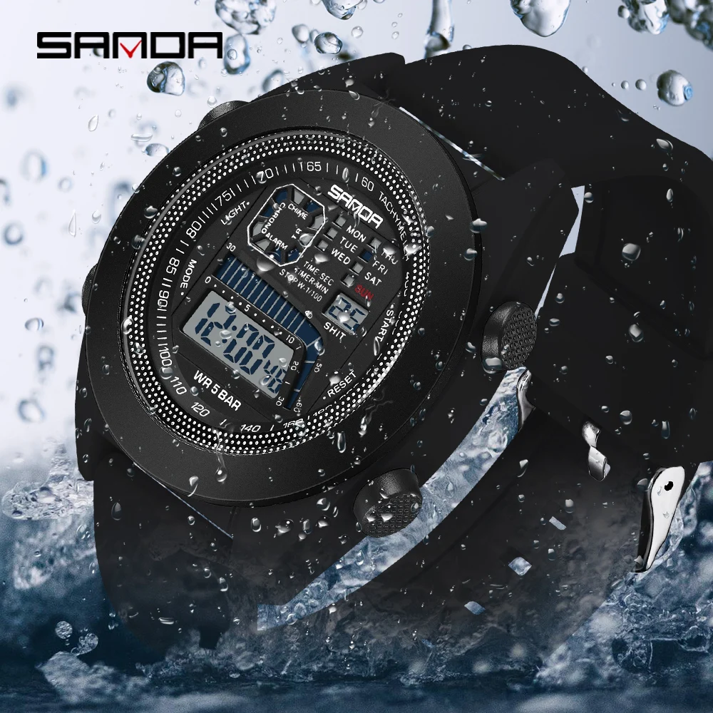 SANDA New Single Core Electronic Watch Multifunctional Silicone Tape Men's and Women's Outdoor Sports Waterproof Wristwatch 9025