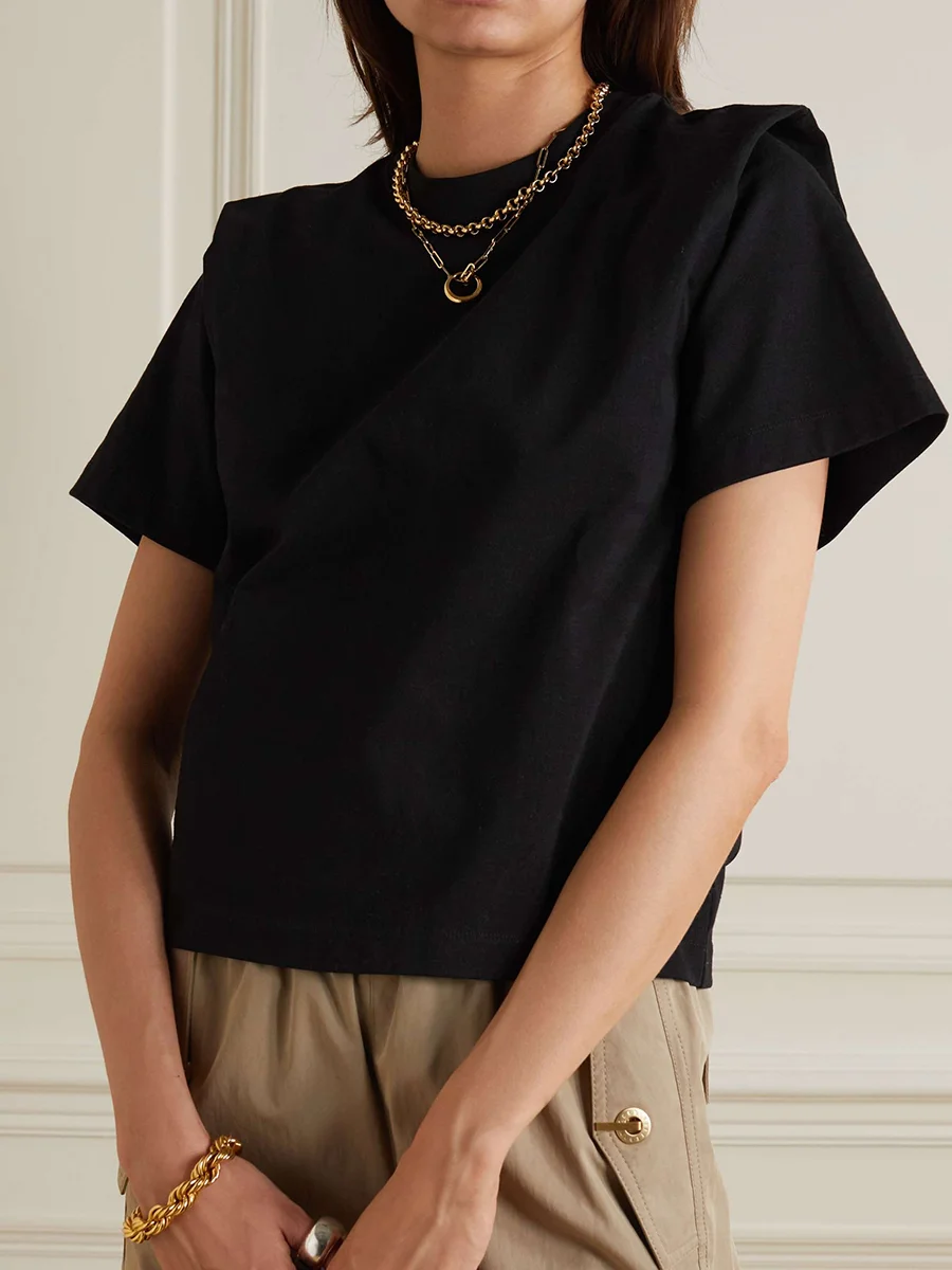 

Solid Casual Cotton T-shirt Round Neck Women Short Sleeve Tshirts Simple Fashion Chic Streetwear Classic Femme Tops 2023 Summer