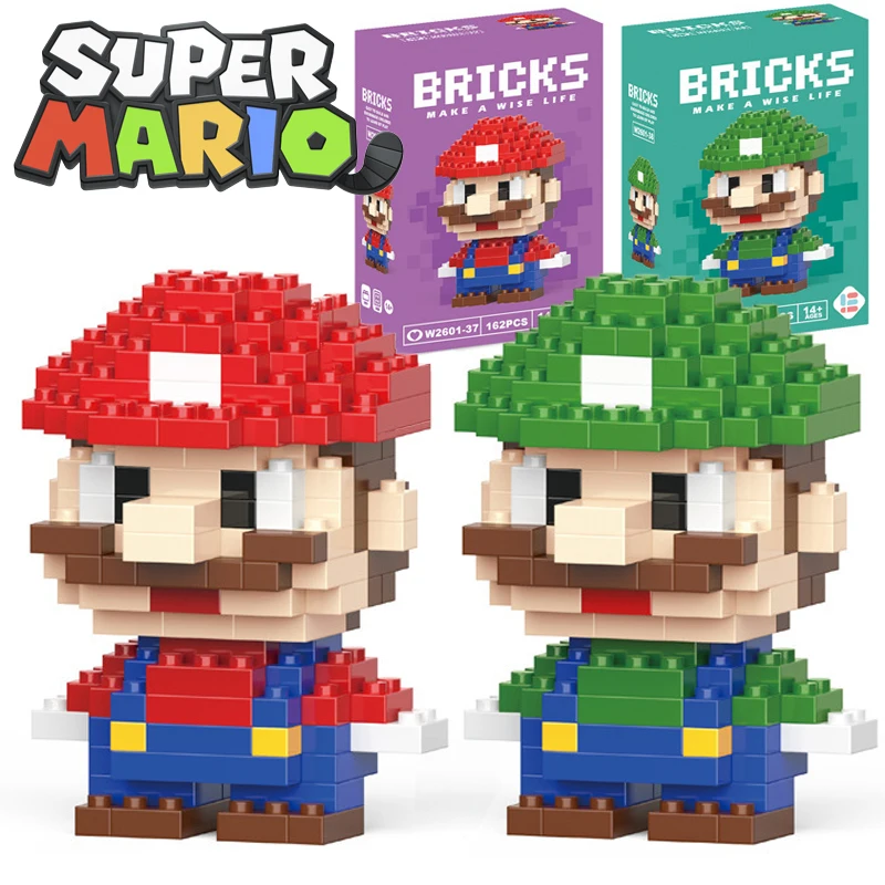 

Super Mario Bros Building Block Luigi Cartoon Anime Character Assembled Model Building Blocks Kids Puzzle Bricks Toys Gifts