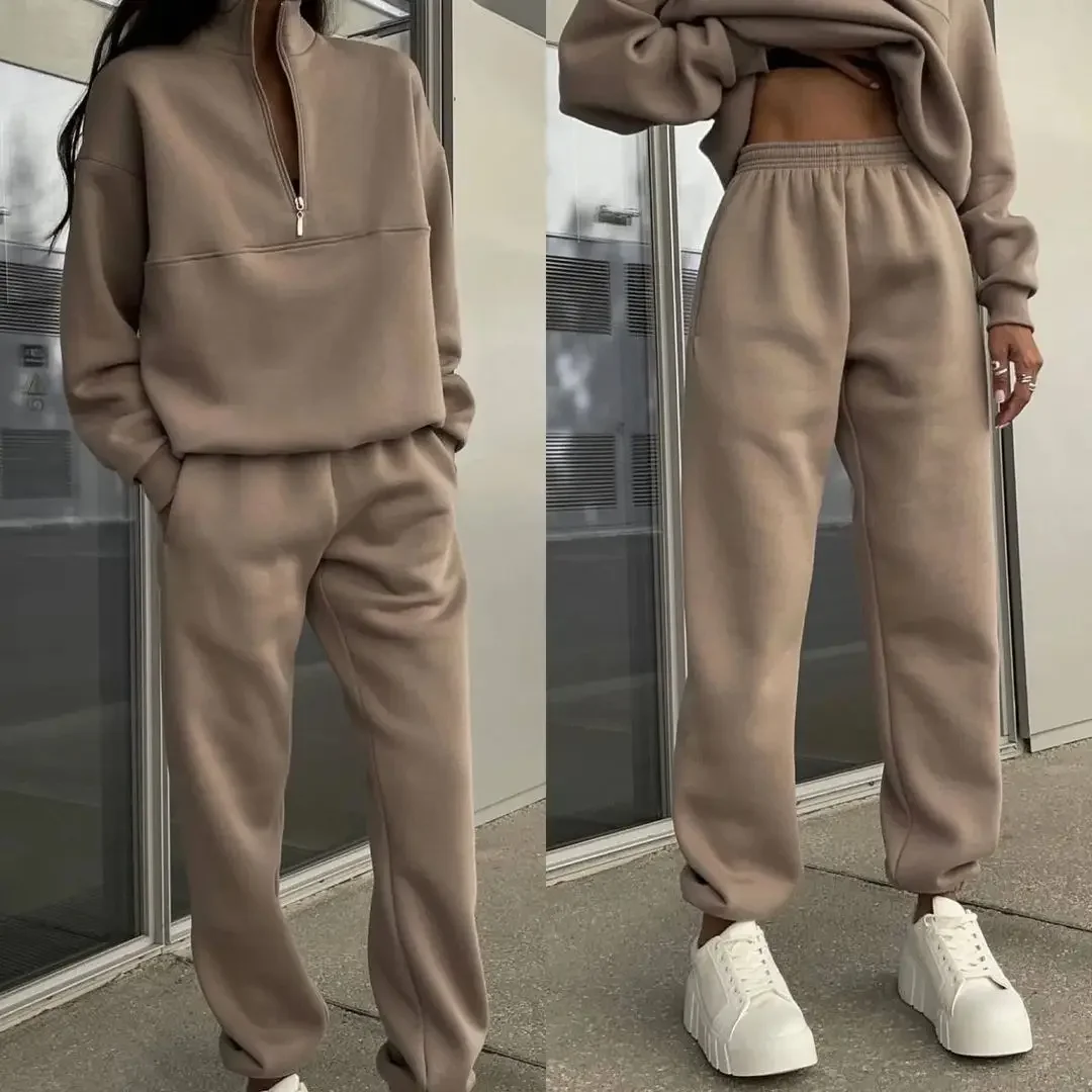 Casual Long Sleeve Sweatshirts and Trousers Fleece Two Piece Sets Lady Suit Women's Tracksuit Autumn Warm Hoodie 3