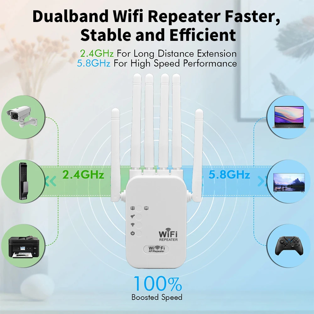 Wireless WiFi Repeater Wifi Signal Booster Dual Band 2.4G 5G WiFi Extender Gigabit WiFi Amplifier WPS Router 1200/300Mbps Househ - 6