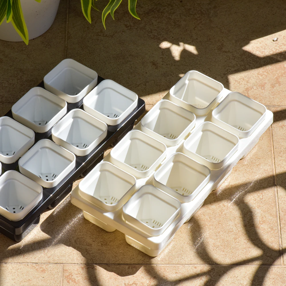 1-8Pcs Plastic Succulents Planter Pots With Tray Set,Nursery Pot Cactus Plant Pot Garden Garden Decoration Supplies
