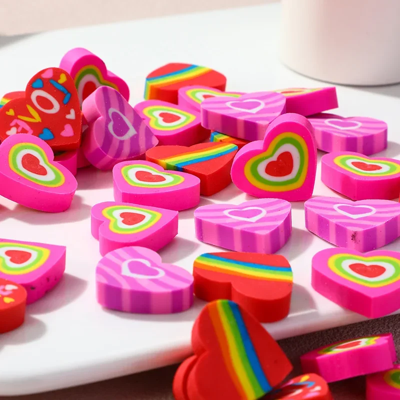 Random 10 Pcs Novelty Heart Shaped Rubber Eraser Kawaii Erasers School Supplies Stationery Kids Students Cool Prizes