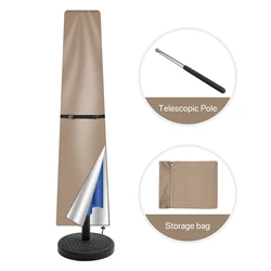Durable Waterproof Garden Umbrella Protective Cover with Telescopic Pole and Zipper - Khaki