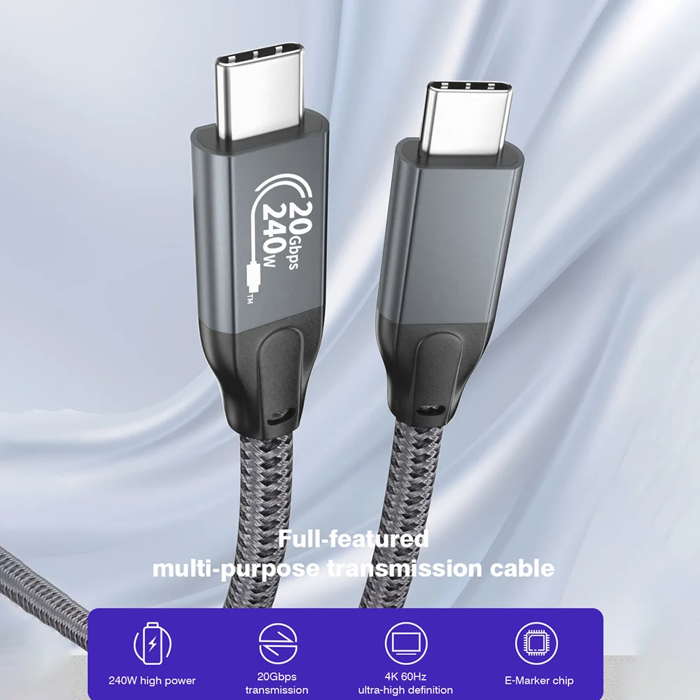 240W 풀 기능 타입 C to C 케이블 (고속 충전, 4K HD 비디오 데이터 전송, USB C 연장 코드) 아이폰 17, 16 호환