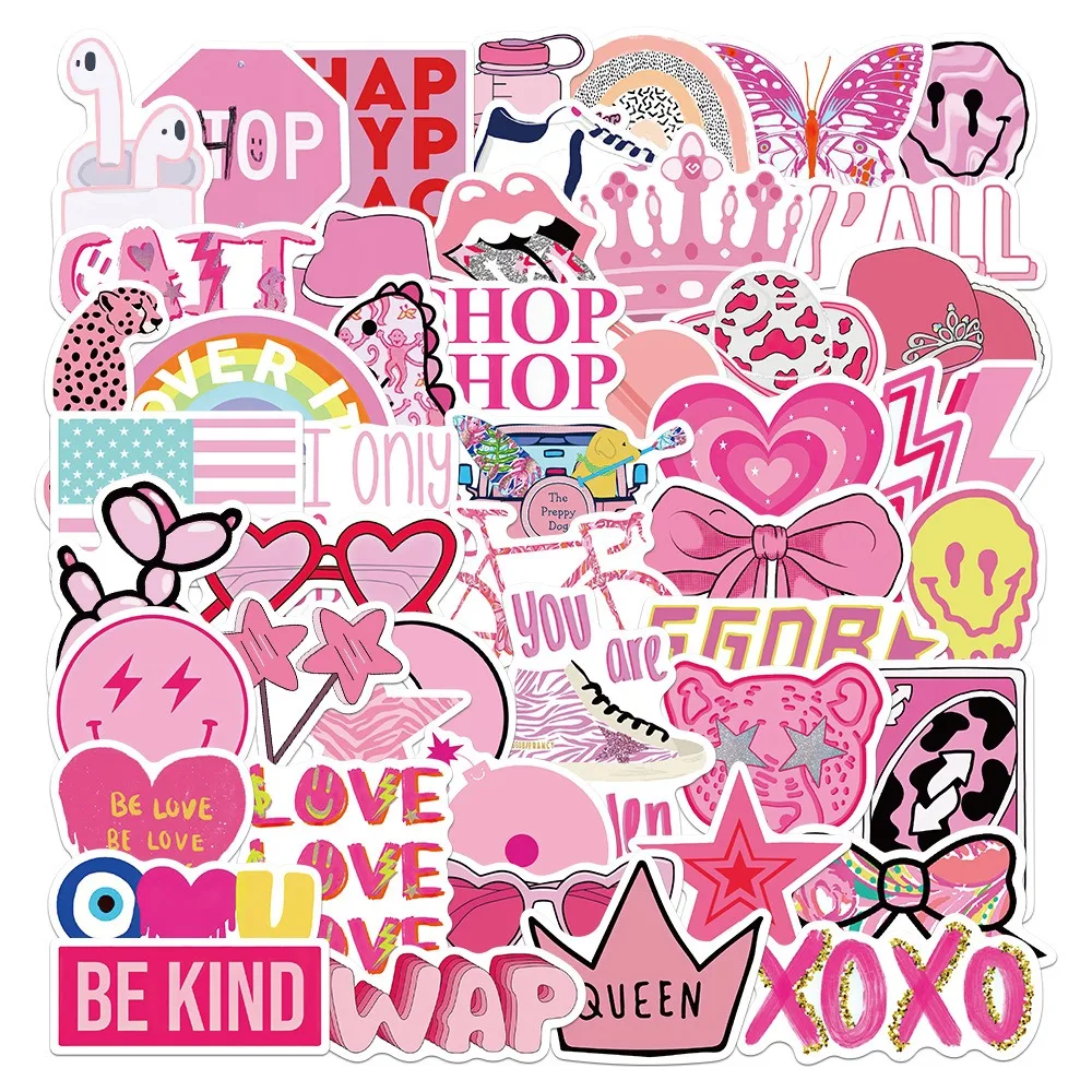 

10/50Pcs Pink Girls Stickers Aesthetic Graffiti For Suitcase Scrapbook Laptop Phone Guitar Water Cup Waterproof DIY Decals