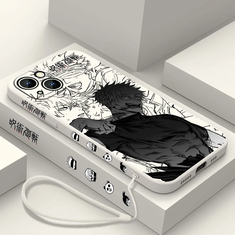 thumbnail image 1 of Funda de teléfono Jujutsu Kaisen para Apple iPhone, 15, 14, 13, 12, 11 Pro Max, Plus, 8, 7, SE, funda líquida con Capa de cuerda izquierda, 1 of 5