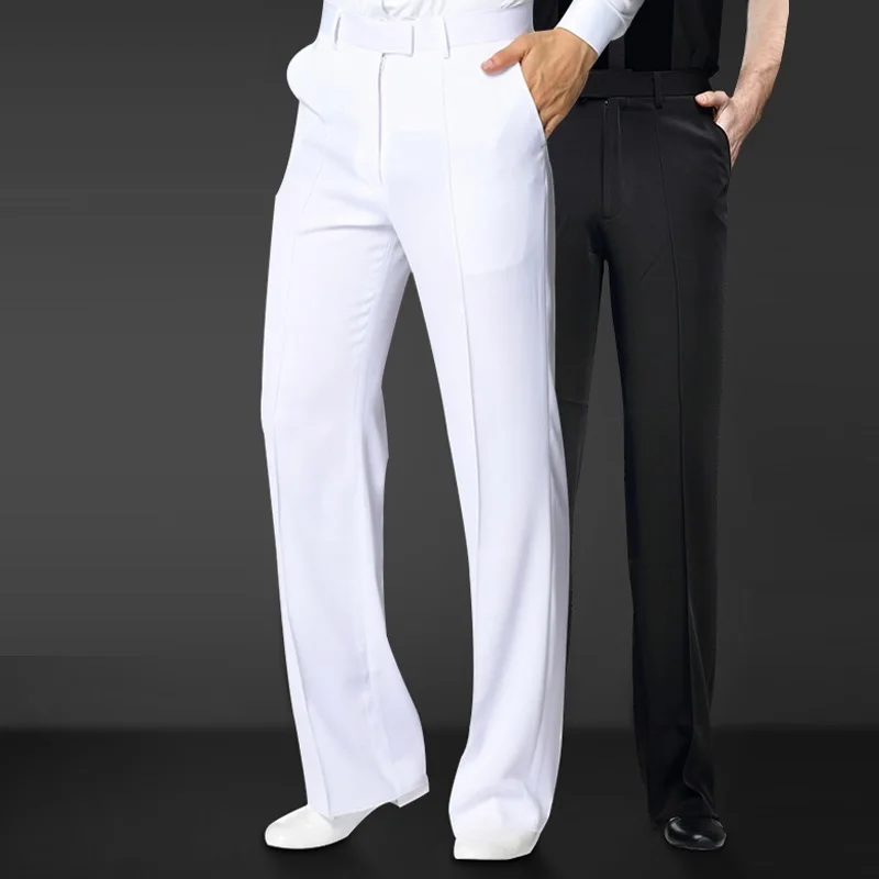 Black White Satin Men's Latin Dance Pants Mens Modern Ballroom Dance Pants Latin Dance Pants Men