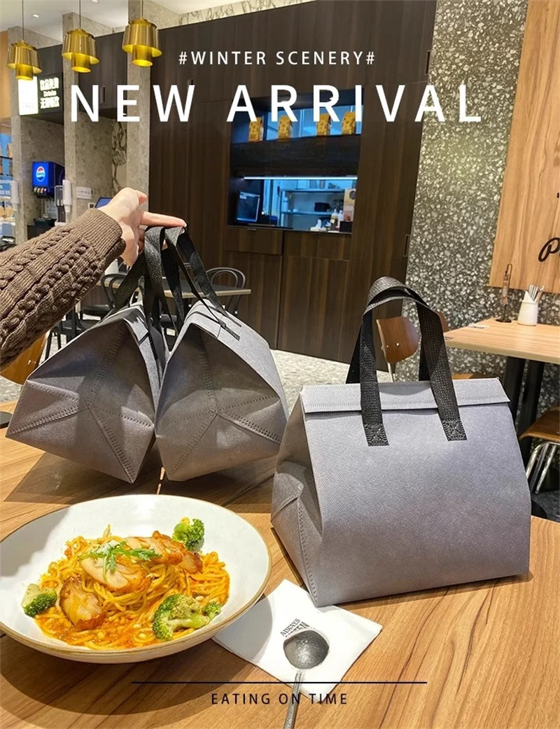 10pcs Grey Non-Woven Insulated Tote Bags – Reusable Portable Pouches for Bread, Food, B... - SKU NITB1619 - UGI Packaging