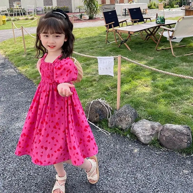 

Girls' Dress Summer 2023 New Fashionable and Fashionable Children's Internet Red Fragmented Flower Princess Dress