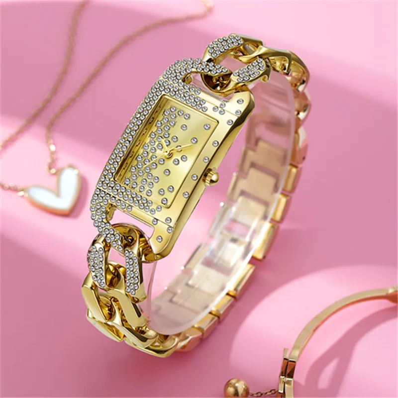 Genuine Big Brand Lady Bracelets Watches Women Girls Alloy Band Luxury Diamond Golden Quartz Watch Relogios Feminino Fashions