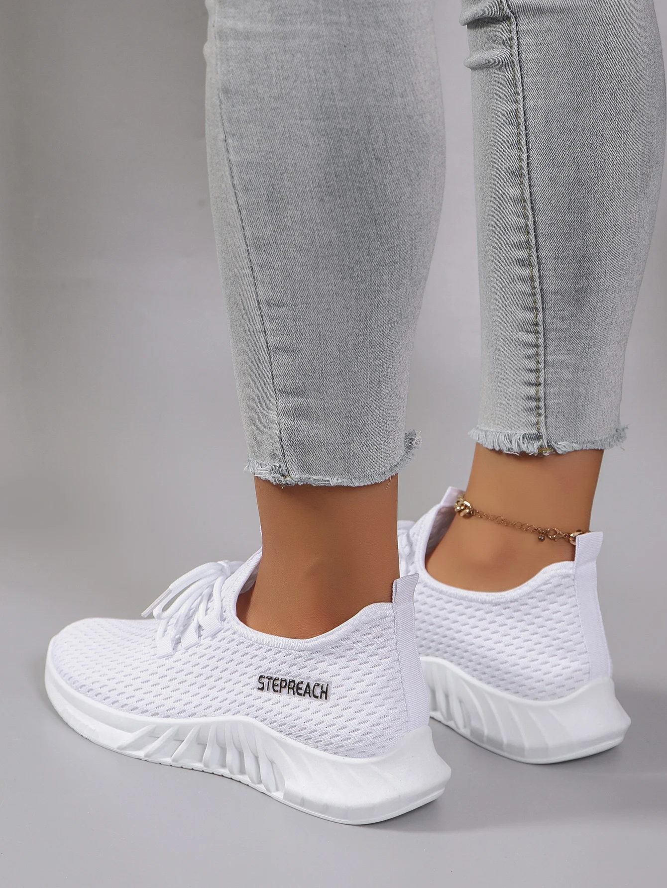 Spring new women's white casual sports shoes with lace up, comfortable, breathable, lightweight, wear-resistant, soft soled spor 5
