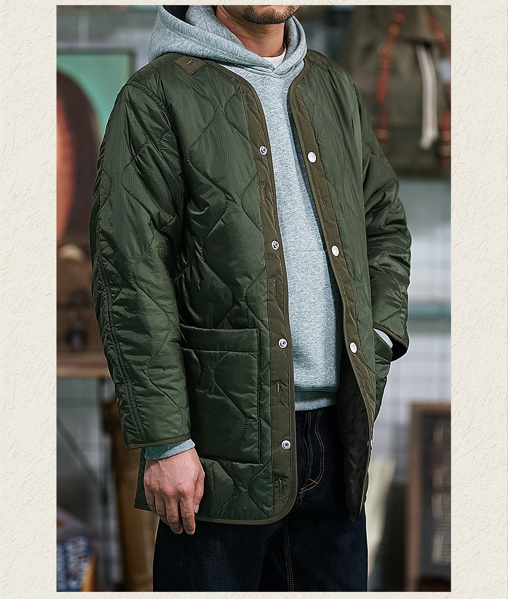 Description Picture 3 of itemMen's Quilted Jacket Plaid Thick Warm Military Casual Autumn Winter Streetwear Vintage Parkas