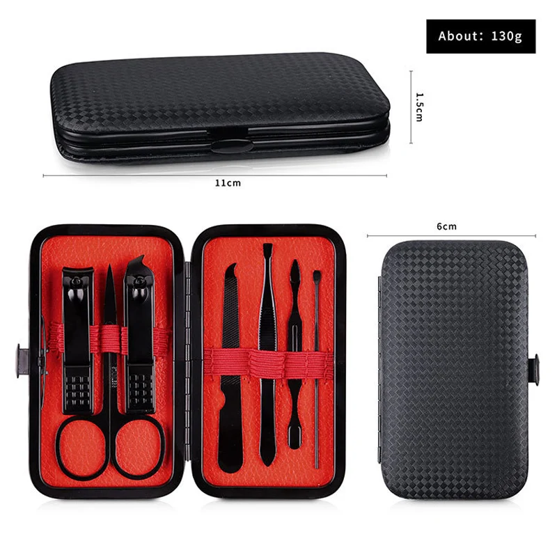 Nail Clipper Set 7pcs Professional Black Nail Clippers Kit Dead Skin Pliers Nails Scissor Tweezer Pedicure Knife Stainless Steel Manicure Tool