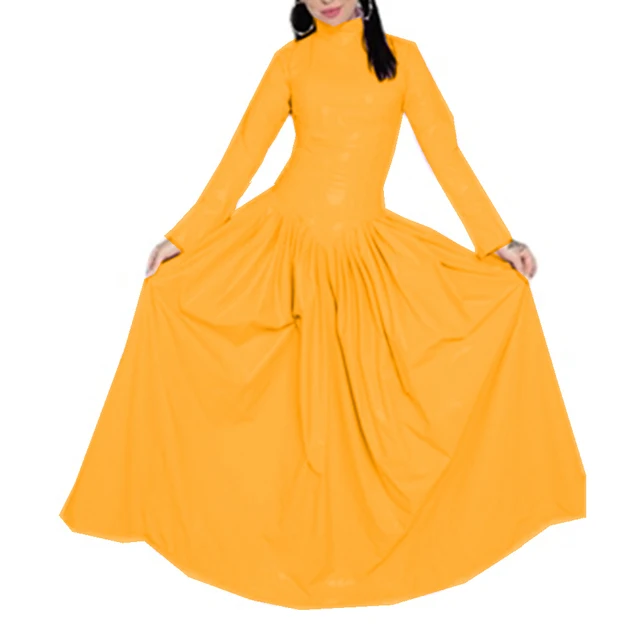 Shiny Long Sleeve Floor Length Pleated Dress 6