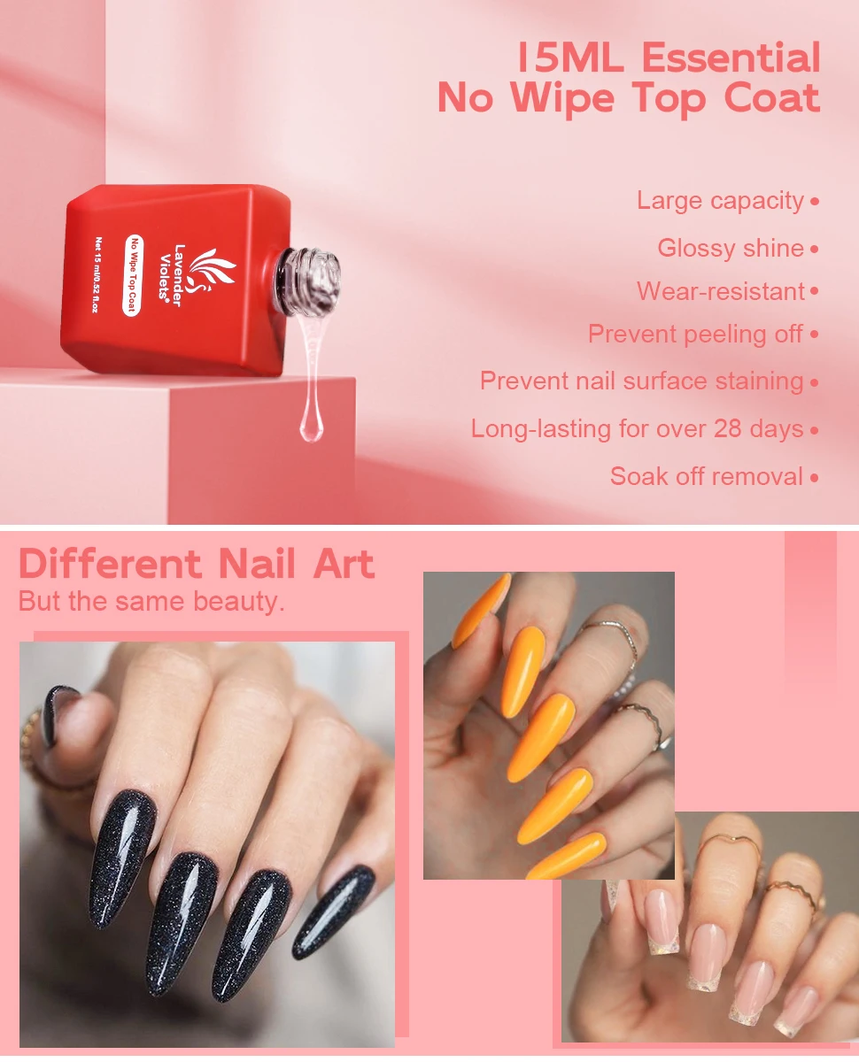 Description Picture 3 of item2pcs 15ml Base Top Coat Set with Rubber Base Gel & No Wipe Top Coat, Long Lasting Soak Off Nail Gel Polish for Salon Nail Art