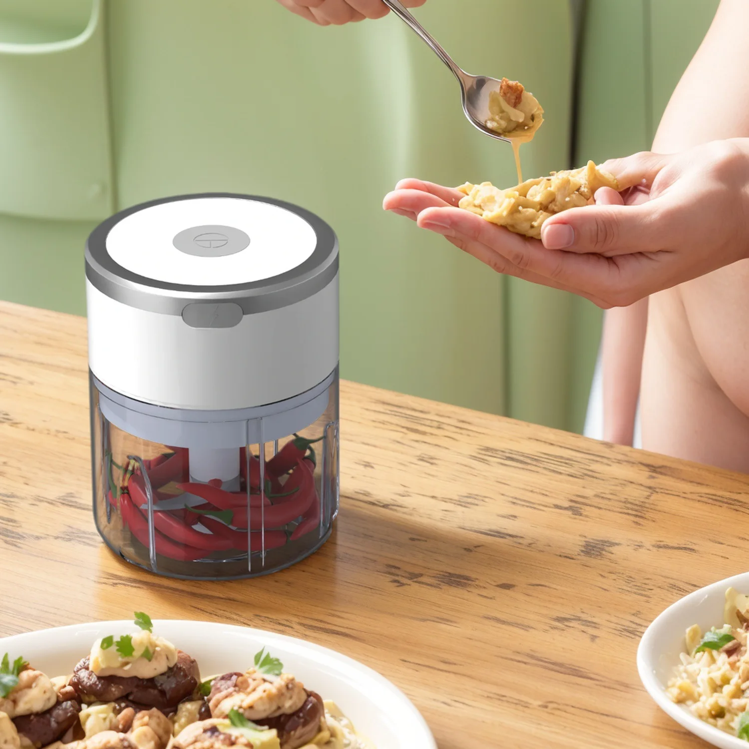 250ml Mini Garlic Chopper, Portable Food Processor, Cordless Meat Grinder, Multi-Purpose Crusher For Vegetable, Garlic, Ginger, 4