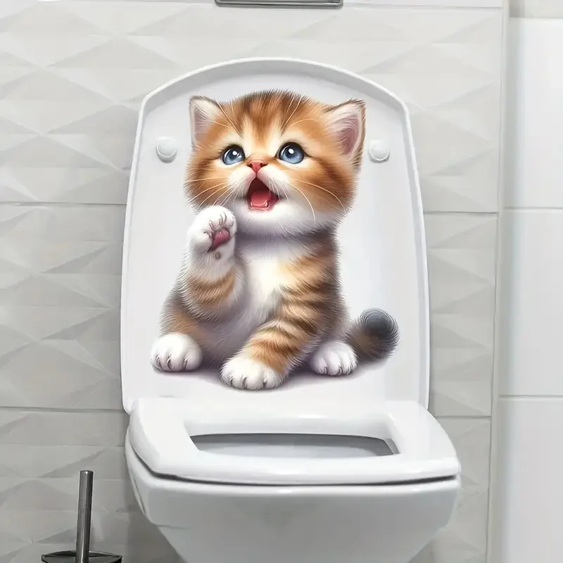 Kitten Self-Adhesive Toilet Stickers Wall Decal Removable Reusable PVC Sticker for Toilet Lid Bathroom Decor vinyl stickers toilet stickers toilet wall stickers toilet seat stickers kitten wall stickers