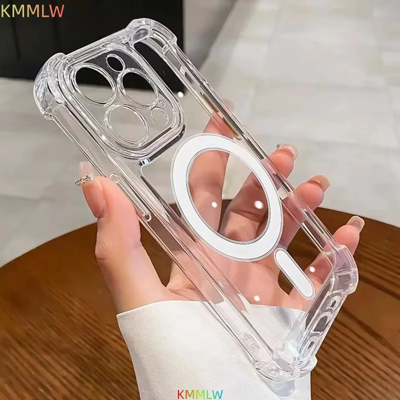 Luxury Magnetic Wireless Charging Transparent Shockproof Case with Magsafe Compatibility