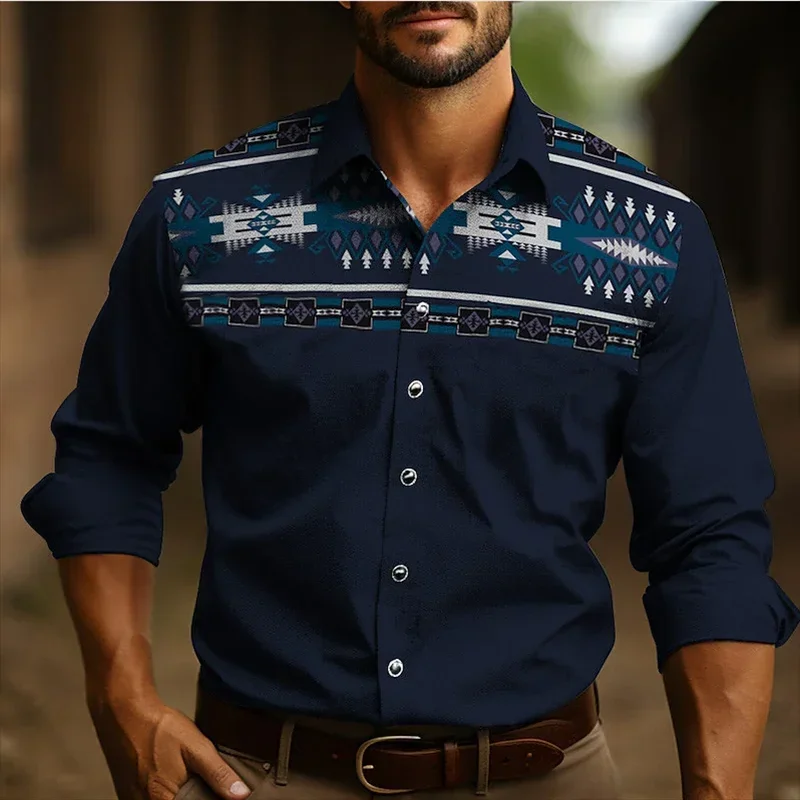 thumbnail image 1 of Camisa étnica tribal retro para hombre, ropa informal para exteriores, suave, de talla grande, de alta calidad, estilo nuevo 2024, 1 of 5