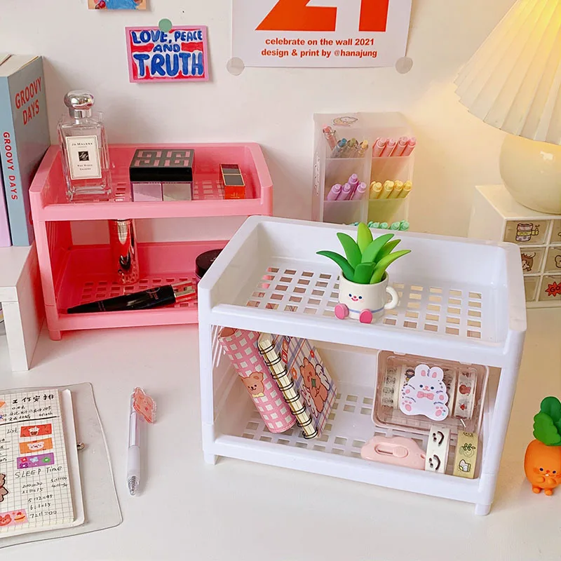 Stationery Organizer Double Fold Storage Shelf Desktop Storage Desk Accessories Organizers Office School Supplies