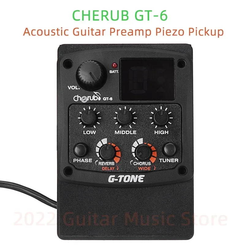Cherub GT-6 Acoustic Guitar Preamp Piezo Pickup Reverb Delay Chorus 3 Band EQ Equalizer LCD Tuner Effect for Guitar Pickups Part