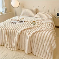 Exquisite Faux Rabbit Fur Throw Blanket - Ultra - Soft, Warm & Cozy for Home & Travel, Perfect All - Season Gift (Creamy White)