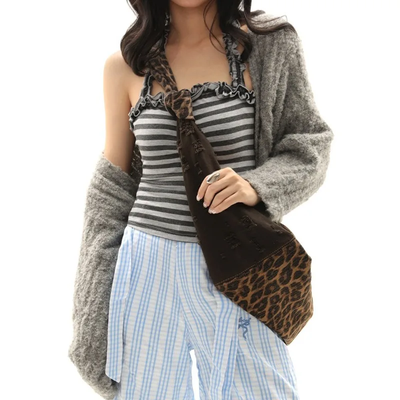 Original Sexy Leopard Print Large Capacity Women Bag With Personalized High-end Feel Spliced Color Blocking Crossbody Bag Trendy