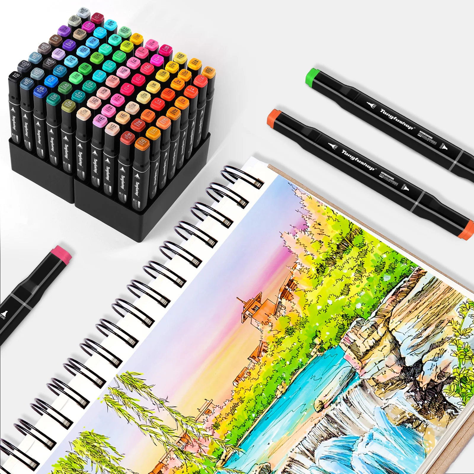 TONGFUSHOP 80 Alcohol Markers: Dual Tip, 2s Quick Drying Permanent Markers. Ideal for Coloring, Drawing, Sketching, Designing
