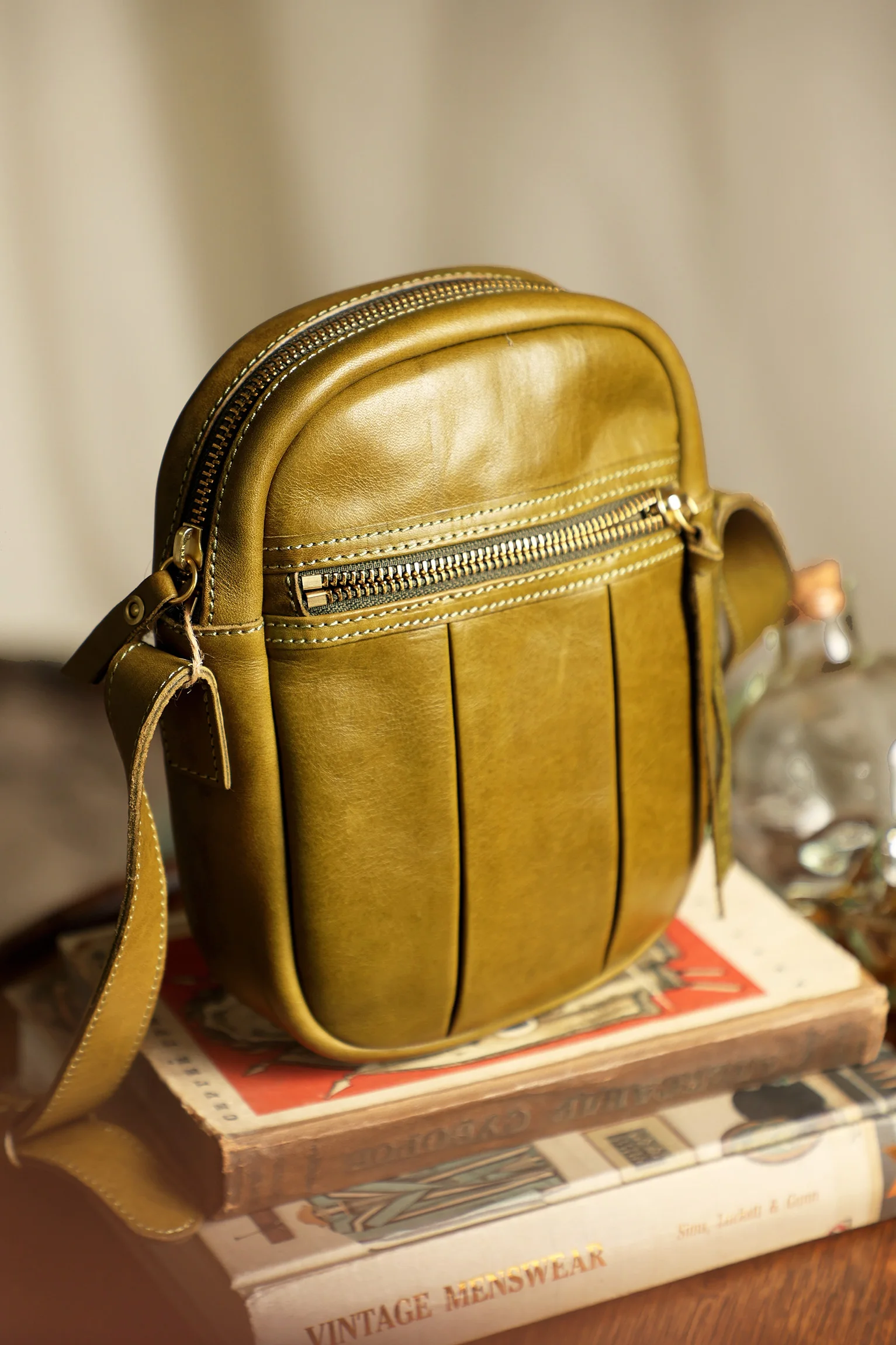 Lässige, tägliche Modedesigner, pflanzlich gegerbtes Rindsleder, kleine Umhängetasche für Herren und Damen, echtes Leder, Handy-Umhängetasche – Detail 20