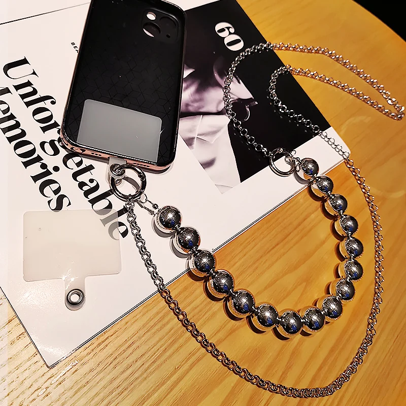Crossbody Section Be Carried Back Metal Lanyard Electroplating Round Bead LanyardPhone Universal Clip Mobile Phone Lanyard