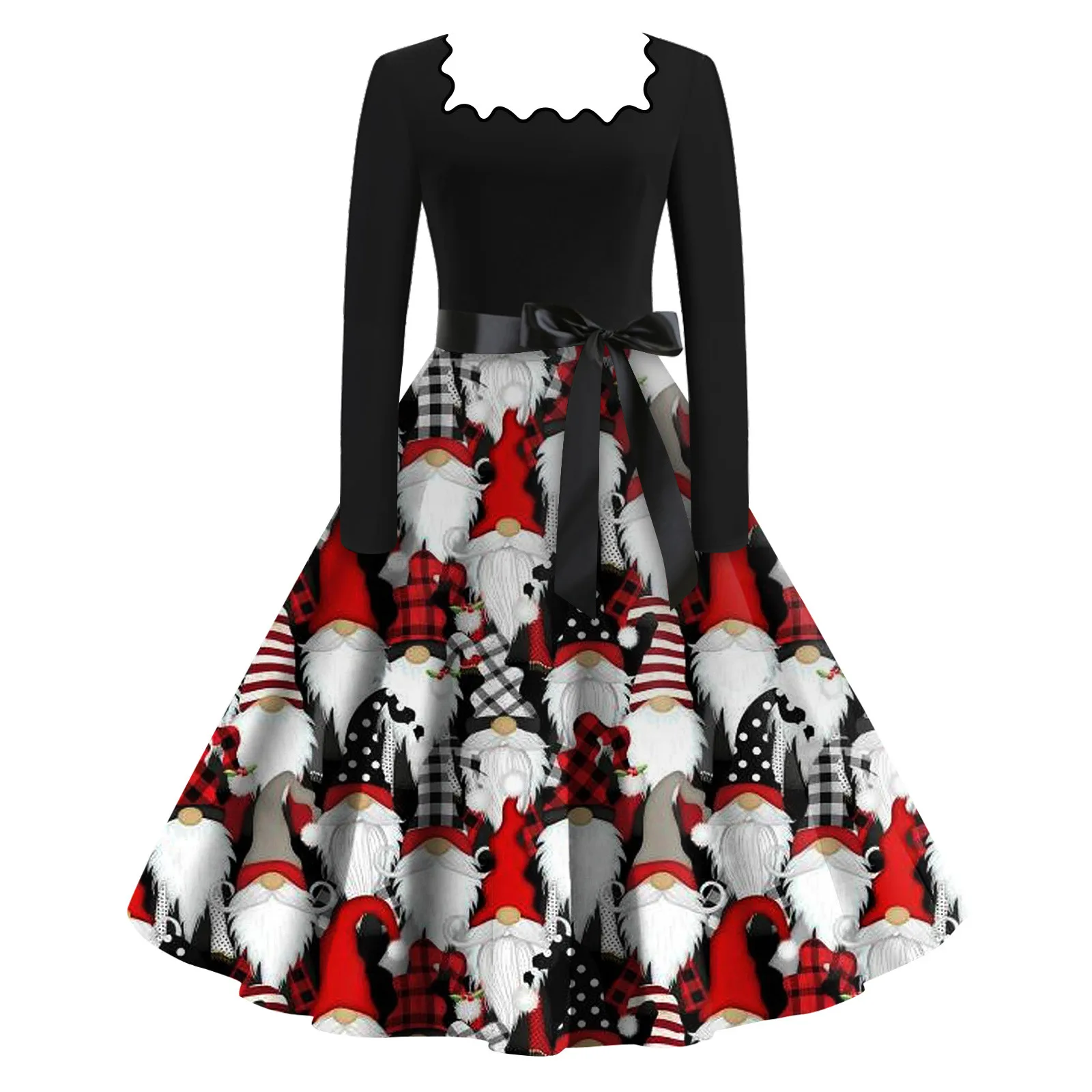 

Women Christmas Dress Winter Long Sleeve Square Neck 3d Snowmen Print Christmas Costume Party Dresses Casual Vintage Clothing