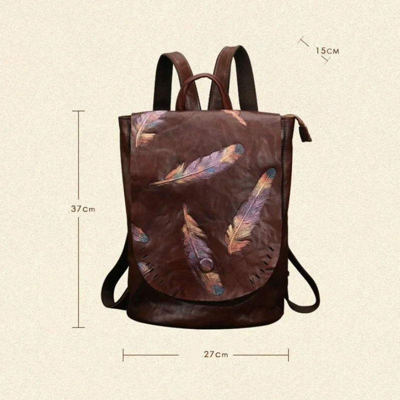 2023 Spring Vintage Large Genuine Leather Backpack Leisure Floral Softback  Retractable Embossing Women Backpacks Shoulder Bags - AliExpress