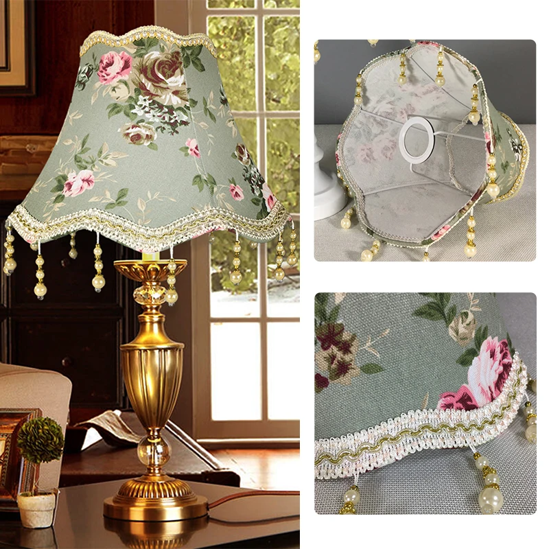 European Style Table Lamp Shade Fabric Fringe Beads Lace Wall Lampcover lamp shade