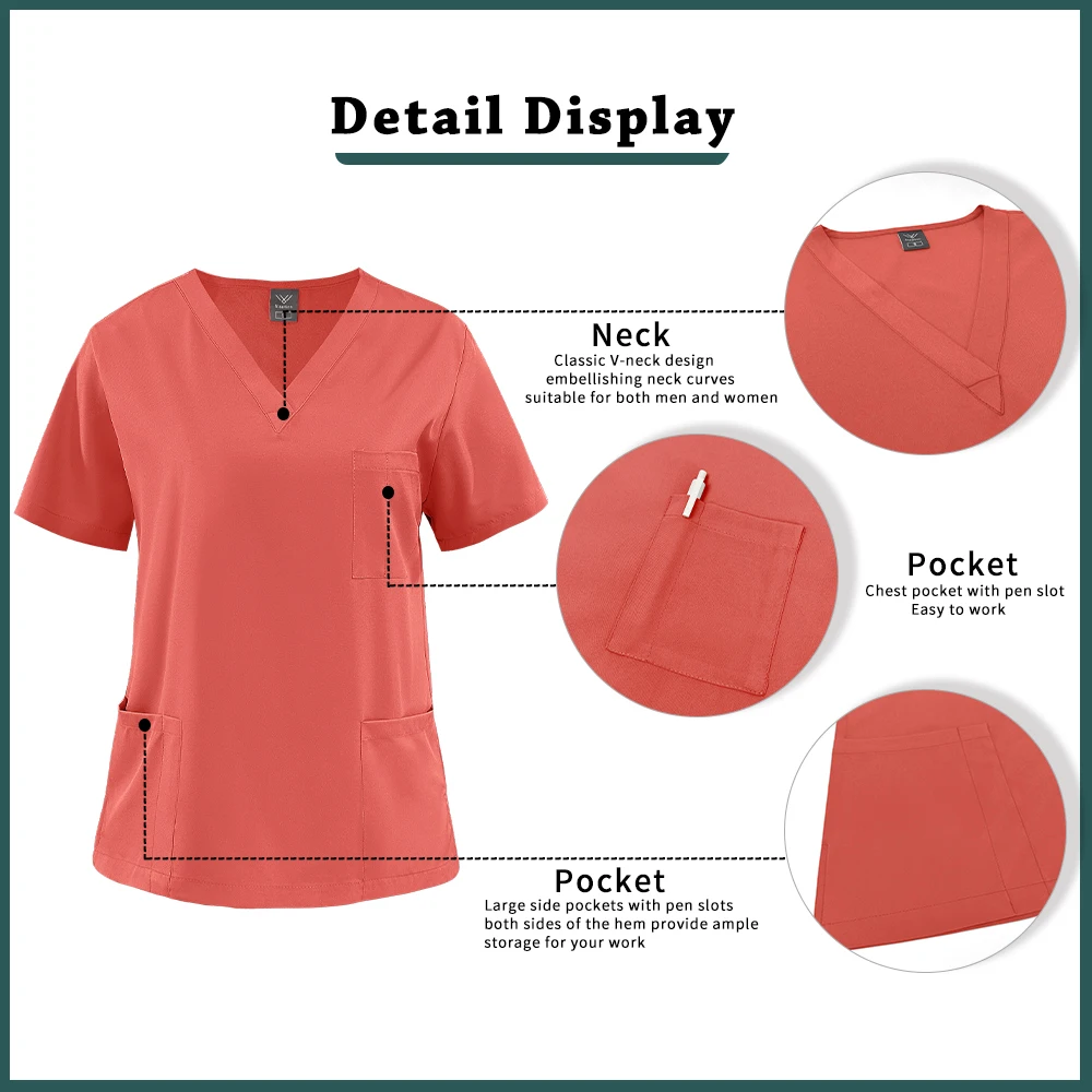Medical Uniform Women Elastic Quick-drying Doctor Nurse Work Suit Solid Color V-neck Pockets Top+Pants Clinical Surgery