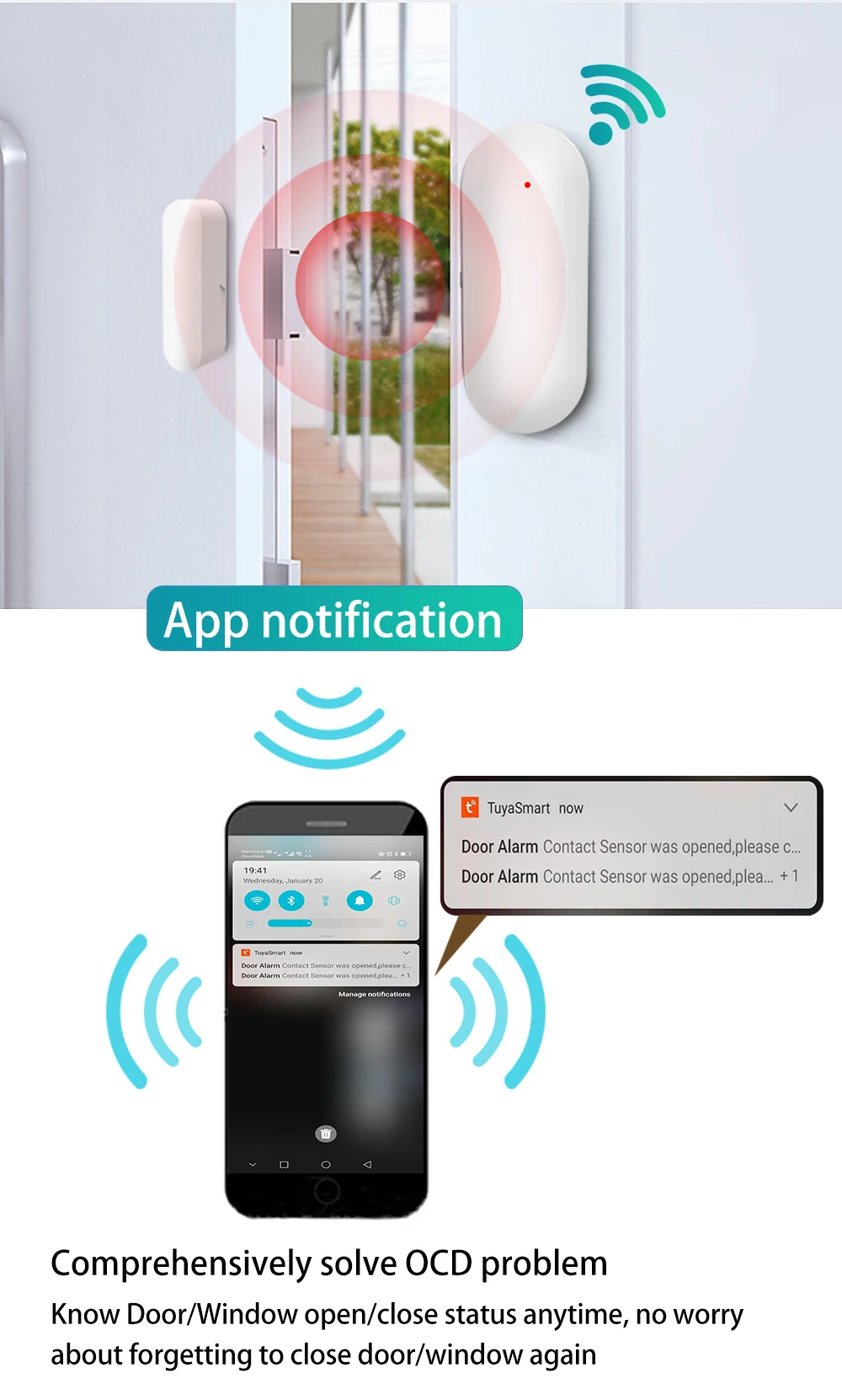 Tuya Smart WiFi Door Sensor Door Open / Closed Detectors Compatible With Alexa Google Home Smar tLife APP tuya wifi sos button