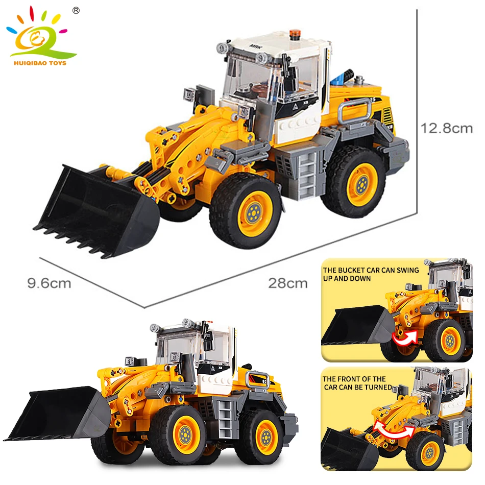 HUIQIBAO Engineering Truck Building Blocks Vehicle Excavator Bulldozer Crane Car Bricks City Construction Toys For Children Boys - 6