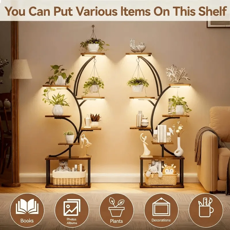 Indoor Plant Stand Premium 8-Tier Multi-Functional Grow Light Rack — Irregular Display for Patio Living Room Bedroom Gift