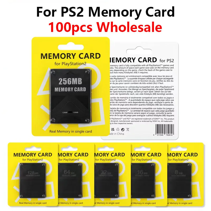 

100pcs Wholesale For PS2 16MB/32MB/64MB/128MB/256MB Memory Card Memory Expansion Cards For Sony Playstation 2 Black Memory Card