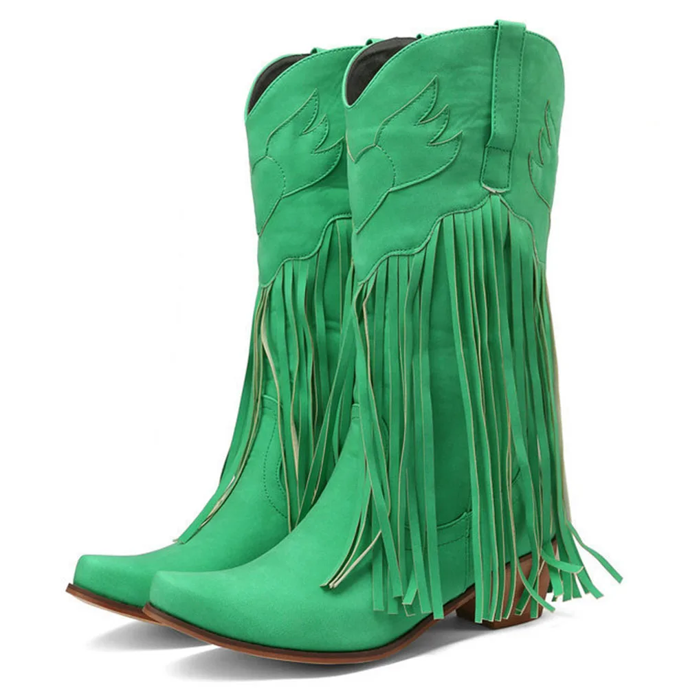 Brand New Ladies Chunky High Heels Western Boots Fashion Sewing Fringe Spring Autumn women's Boots Casual Party Shoes Woman