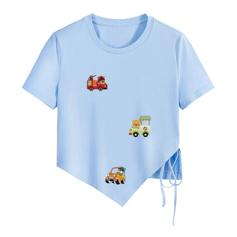 귀여운 동물 자동차 패치 의류 어린이 옷 스티커 Parches Ropa Diy 후드 티셔츠 열 프레스 Appliqued 철 스티커